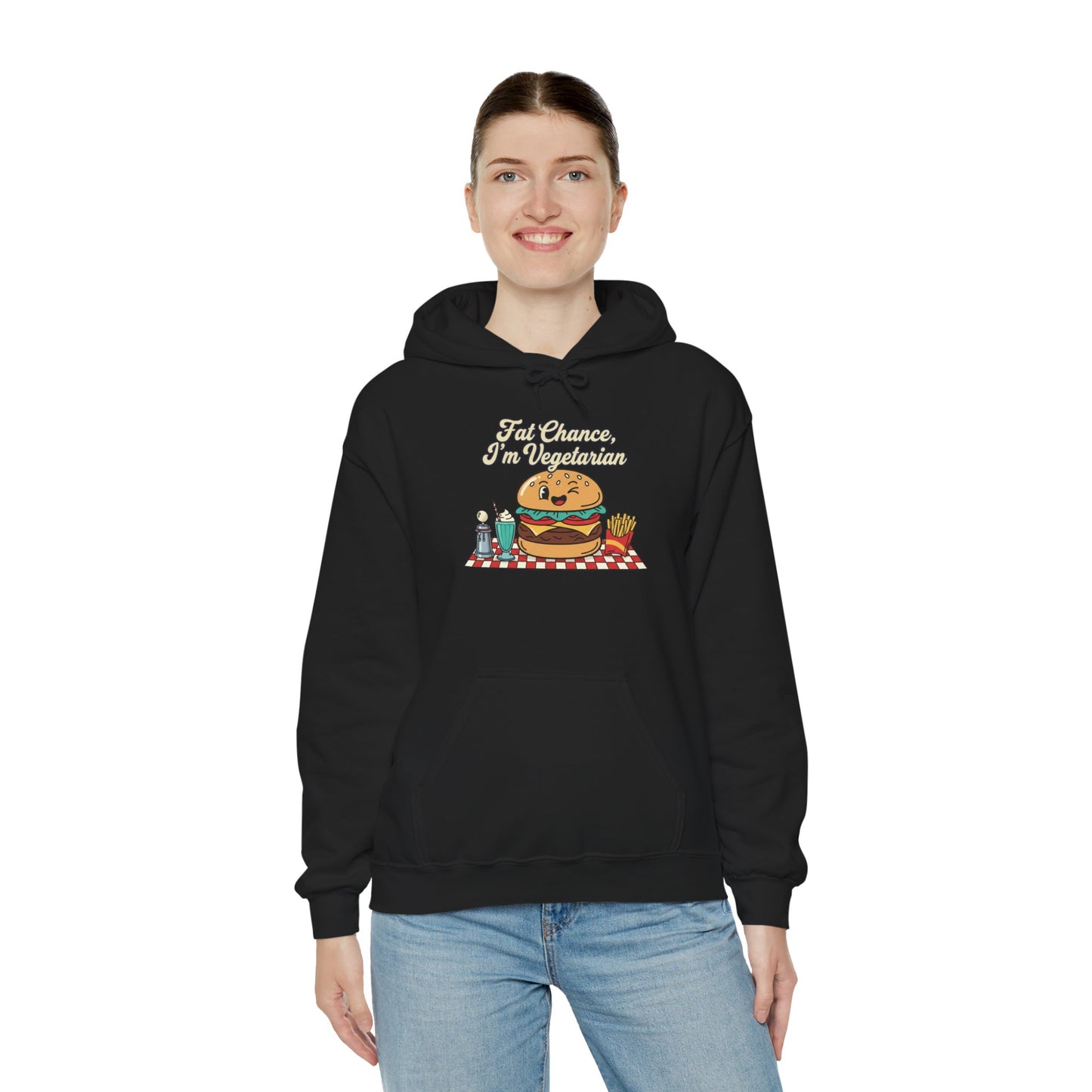 Fat Chance, I'm Vegetarian, Burger Matchbook Hoodie | retro diner shirt, matchbook graphic