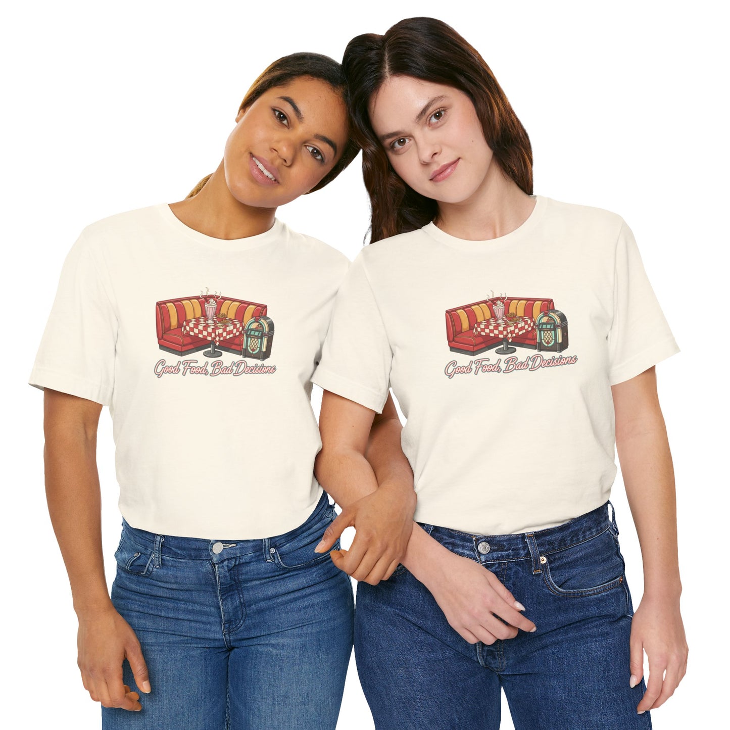 Good Food, Bad Decisions, Diner Booth & Jukebox Tee | Retro Diner Shirt, Matchbook Graphic