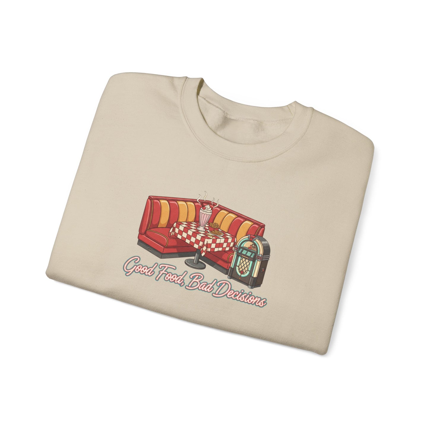 Great Food and Bad Decisions, Diner Booth Graphic Sweatshirt | Retro Diner Shirt, Matchbook Graphic