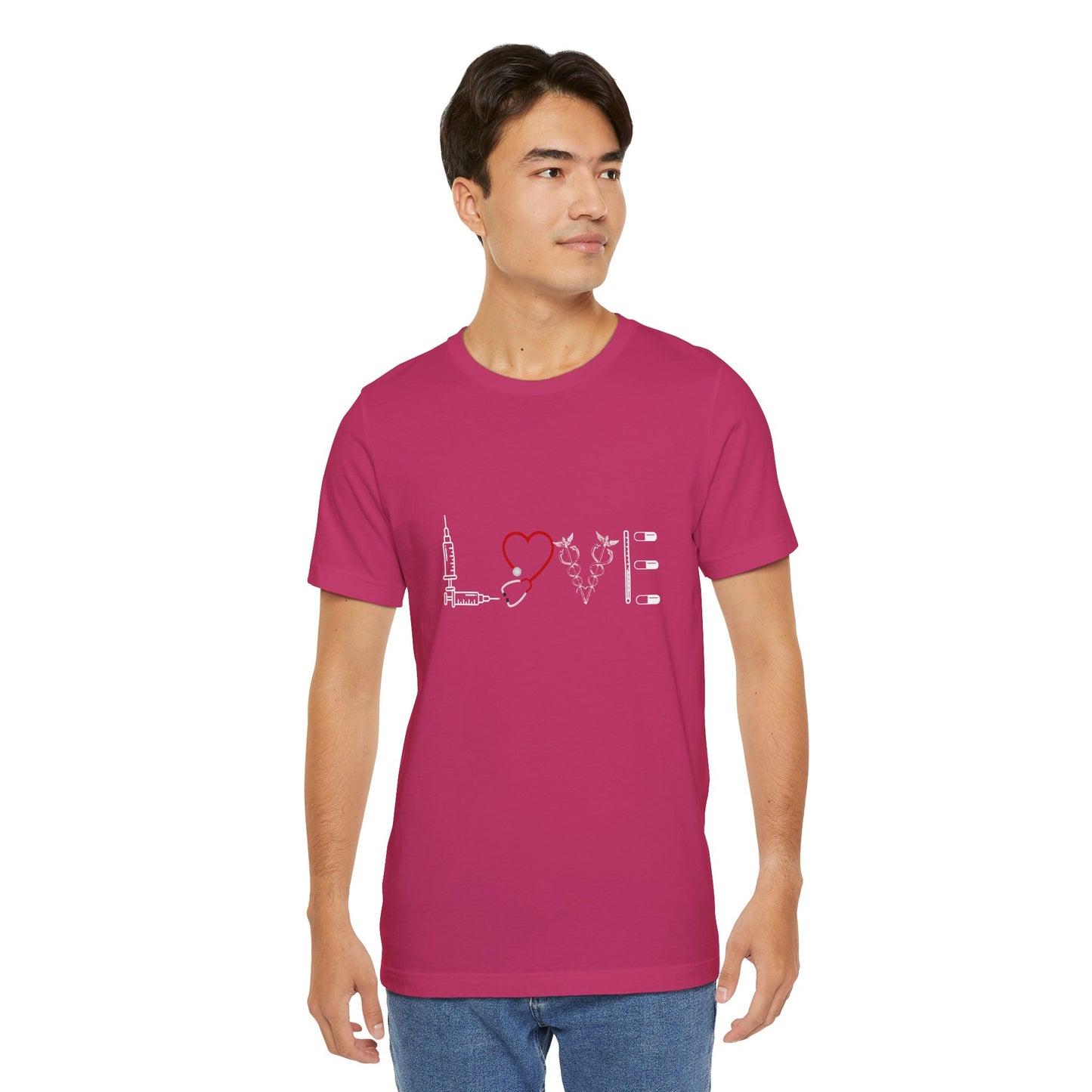Nurse Tee Love Symbol Medical Tools Unisex Jersey Short Sleeve T-Shirt
