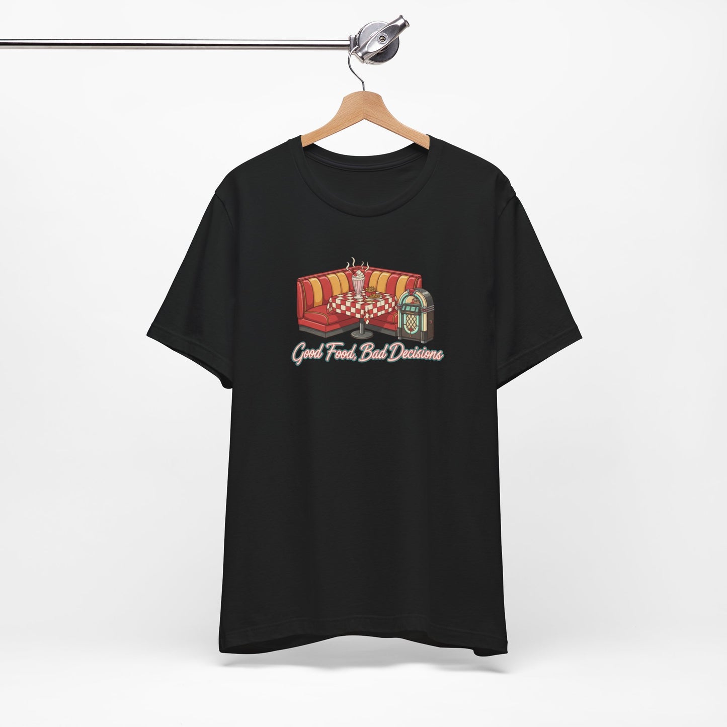 Good Food, Bad Decisions, Diner Booth & Jukebox Tee | Retro Diner Shirt, Matchbook Graphic