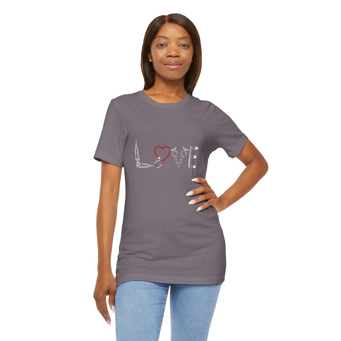 Nurse Tee Love Symbol Medical Tools Unisex Jersey Short Sleeve T-Shirt