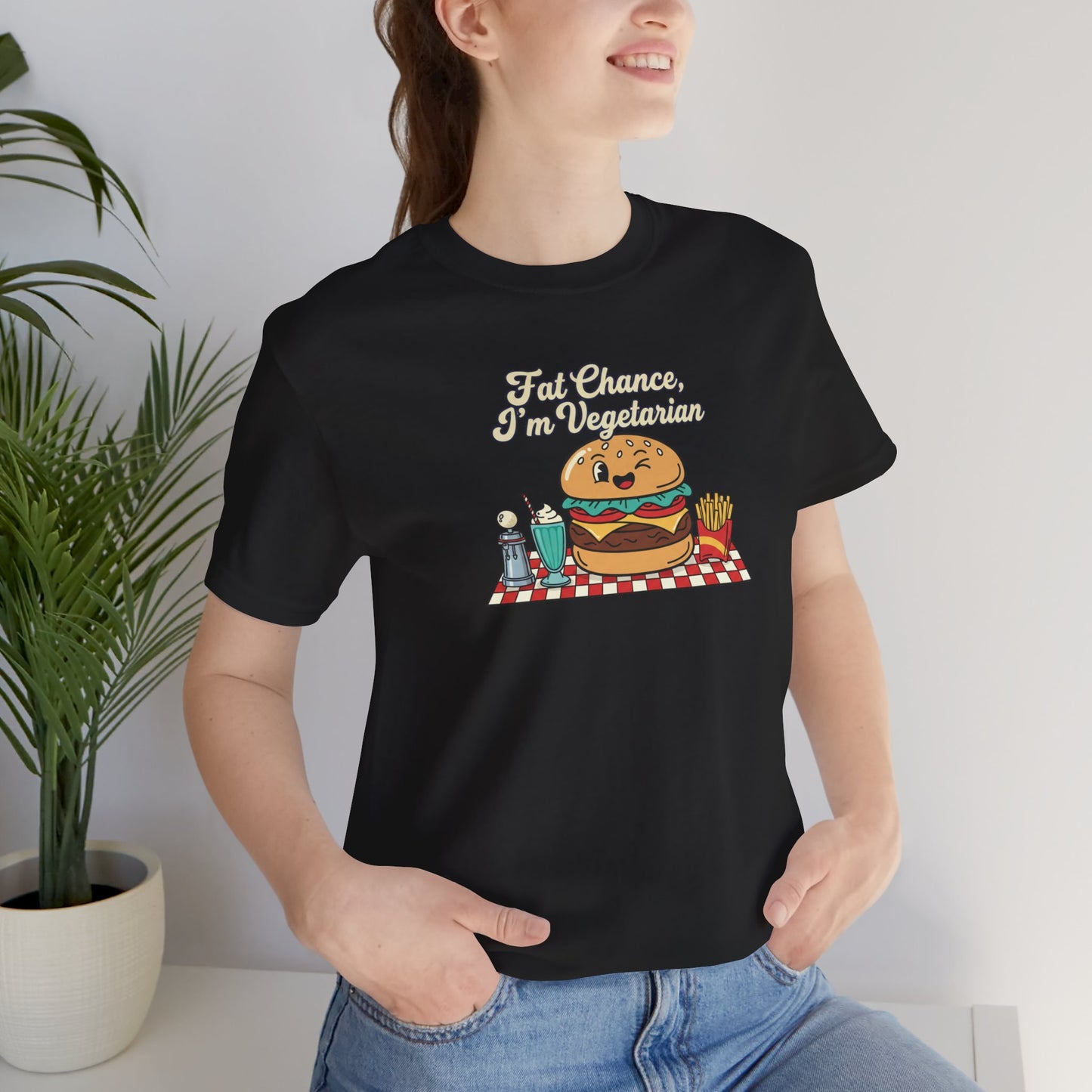 Fat Chance, I'm Vegetarian, Burger Matchbook Graphic Tee | retro diner shirt, vintage fast food design
