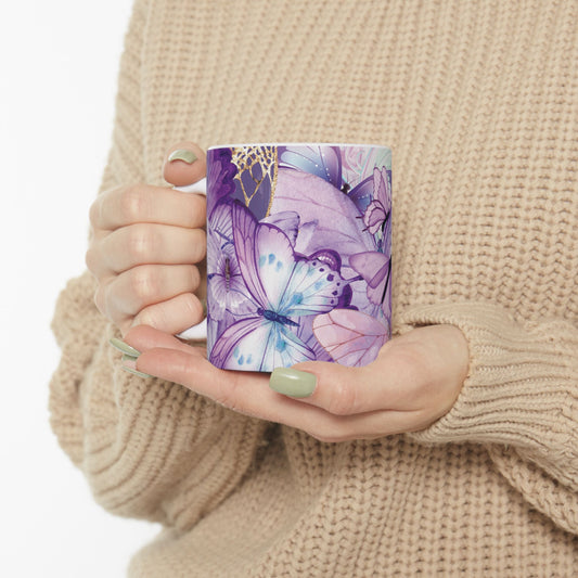 Butterfly Dream Ceramic Mug, Colorful Butterfly Mug, Nature Lover Gift, Artistic Coffee Cup, Spring Decor, Unique Drinkware