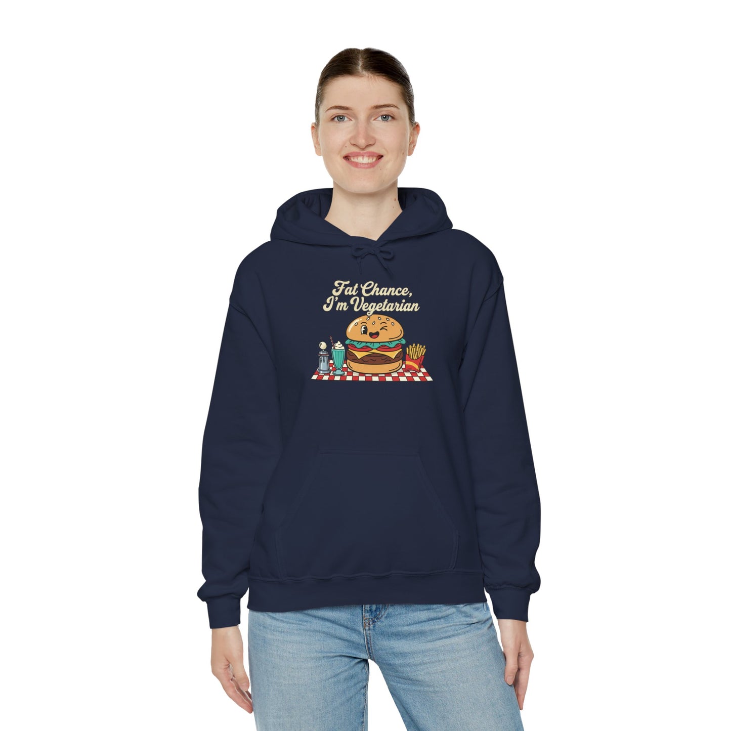 Fat Chance, I'm Vegetarian, Burger Matchbook Hoodie | retro diner shirt, matchbook graphic