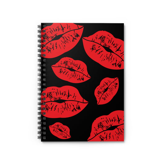 Bold Lip Print Spiral Notebook - Ruled Line, Cute Stationery, Gift for Her, Artistic Journal, Creative Writing, Valentine's Day, Graduation