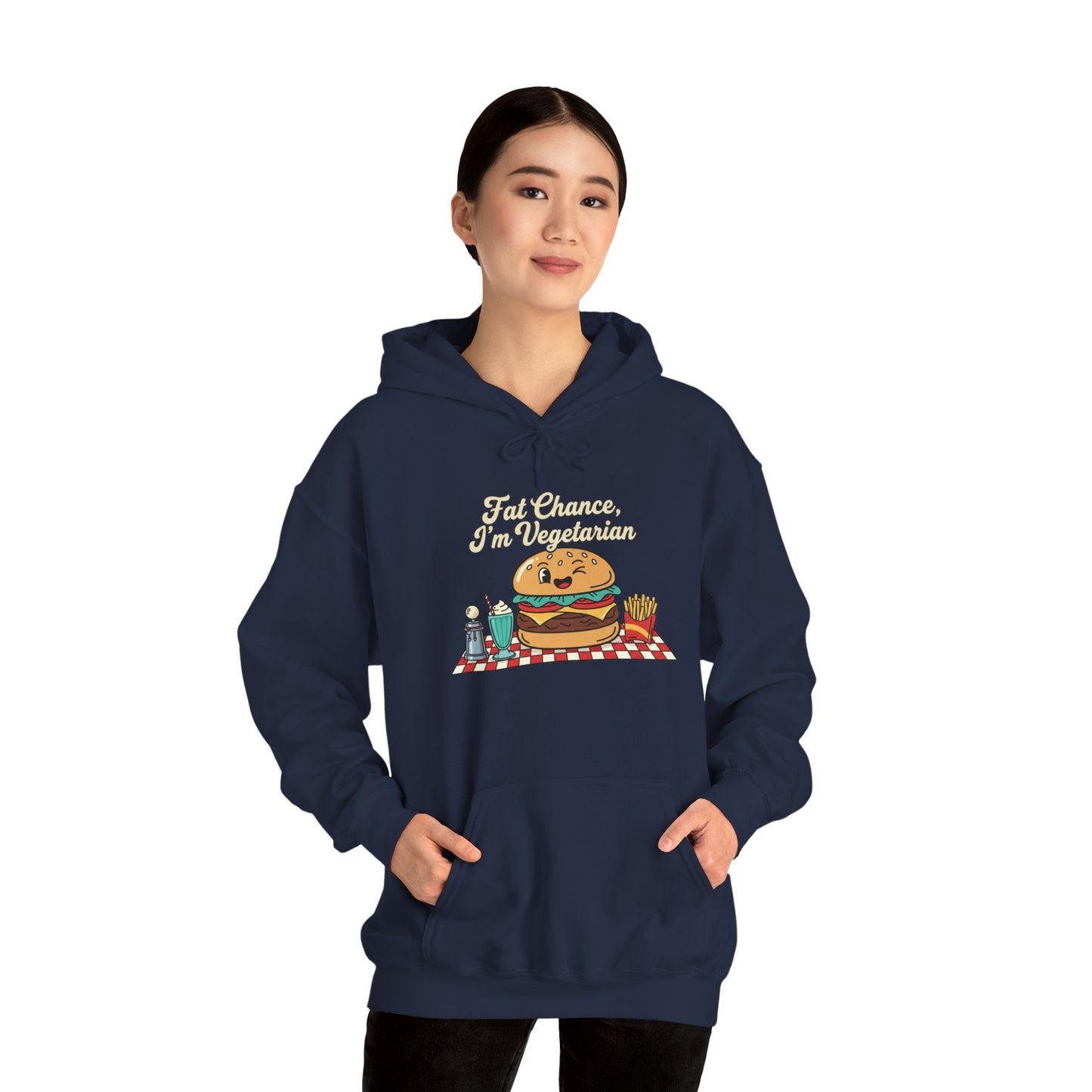 Fat Chance, I'm Vegetarian, Burger Matchbook Hoodie | retro diner shirt, matchbook graphic