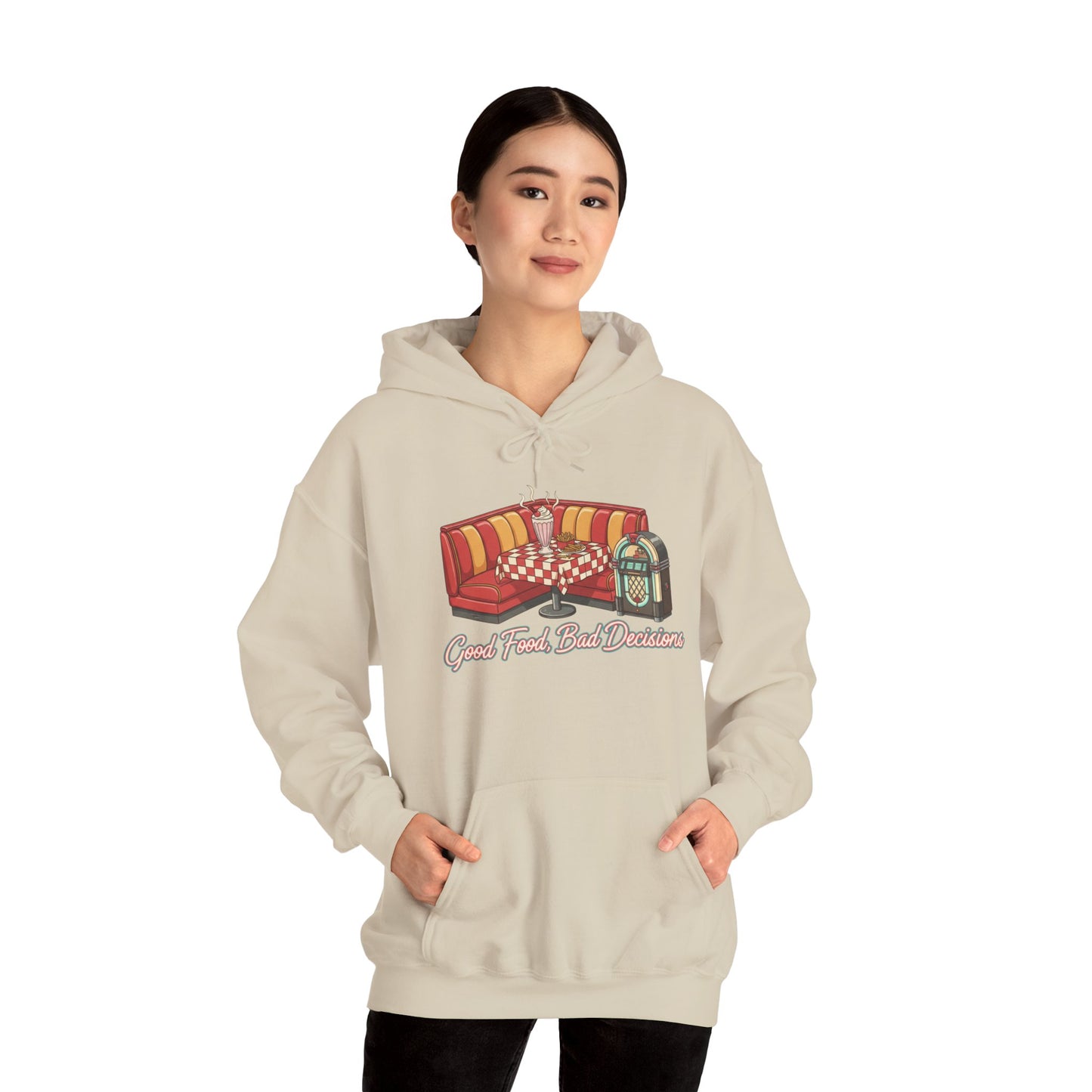 Good Food and Bad Decisions, Matchbook Diner Logo Hoodie | retro diner shirt, matchbook graphic