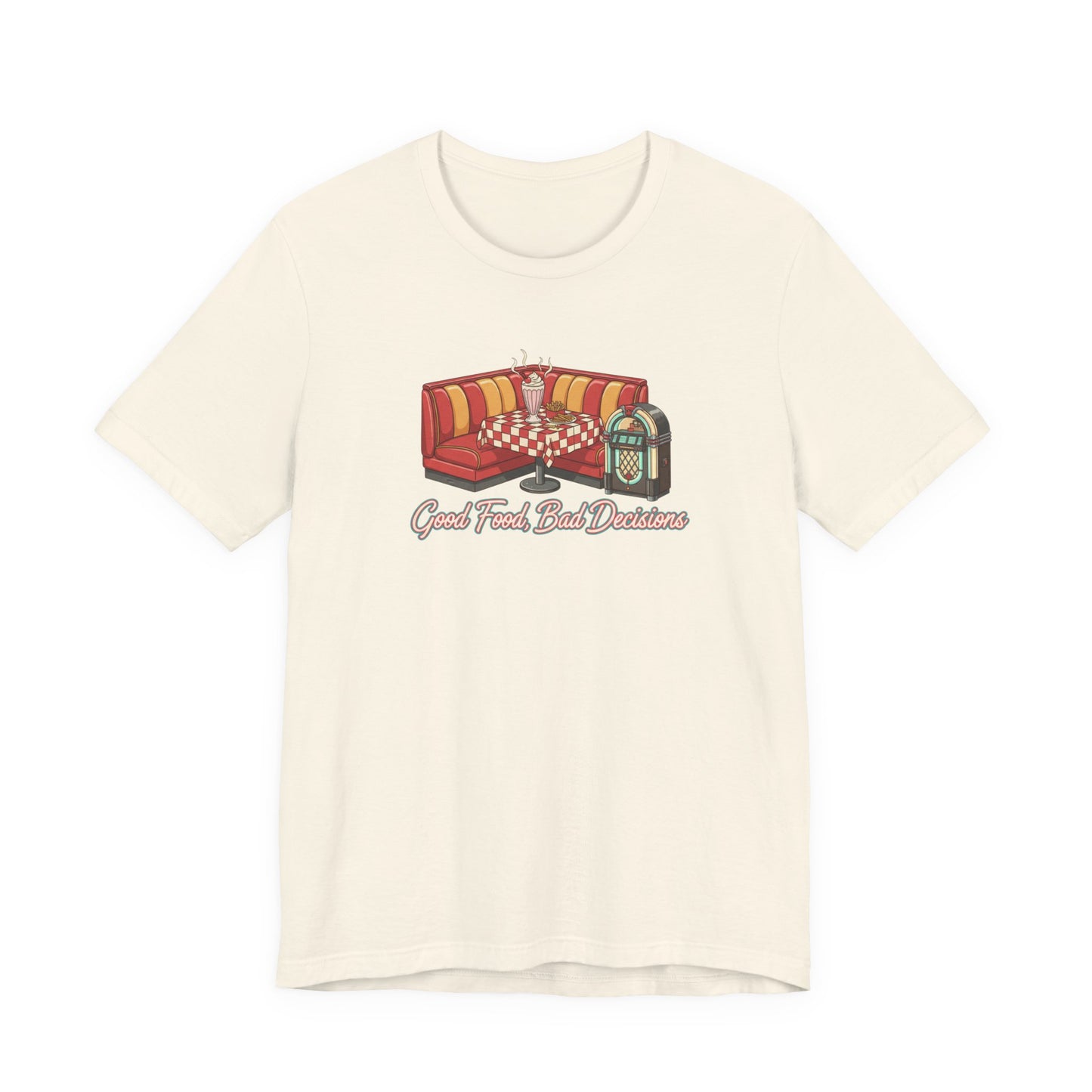 Good Food, Bad Decisions, Diner Booth & Jukebox Tee | Retro Diner Shirt, Matchbook Graphic