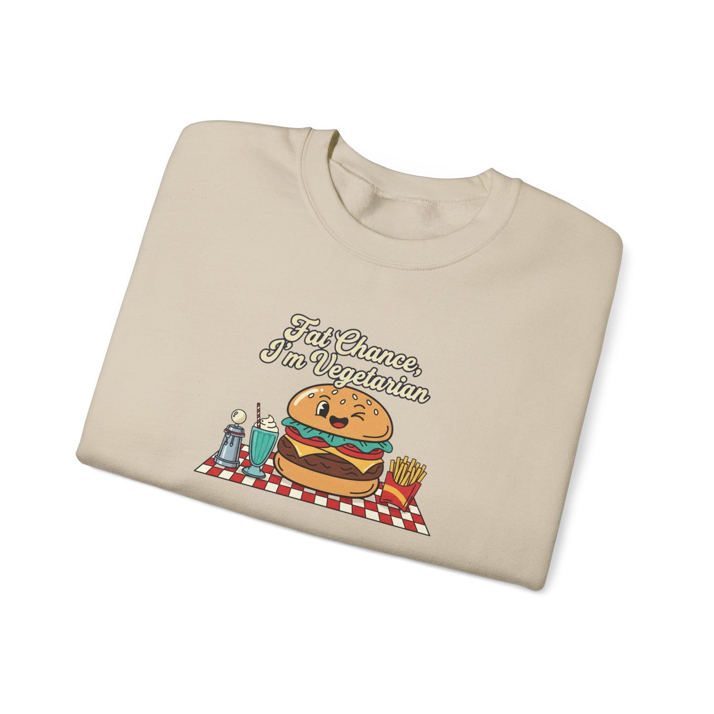 Fat Chance, I'm Vegetarian, Cheeseburger Diner Graphic Sweatshirt | Retro Diner, Matchbook & Pantry Label Art