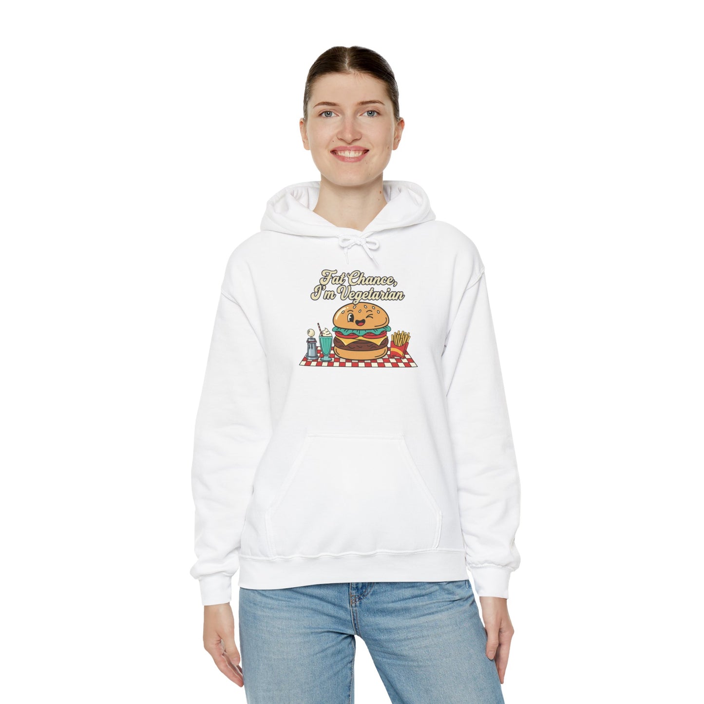 Fat Chance, I'm Vegetarian, Burger Matchbook Hoodie | retro diner shirt, matchbook graphic