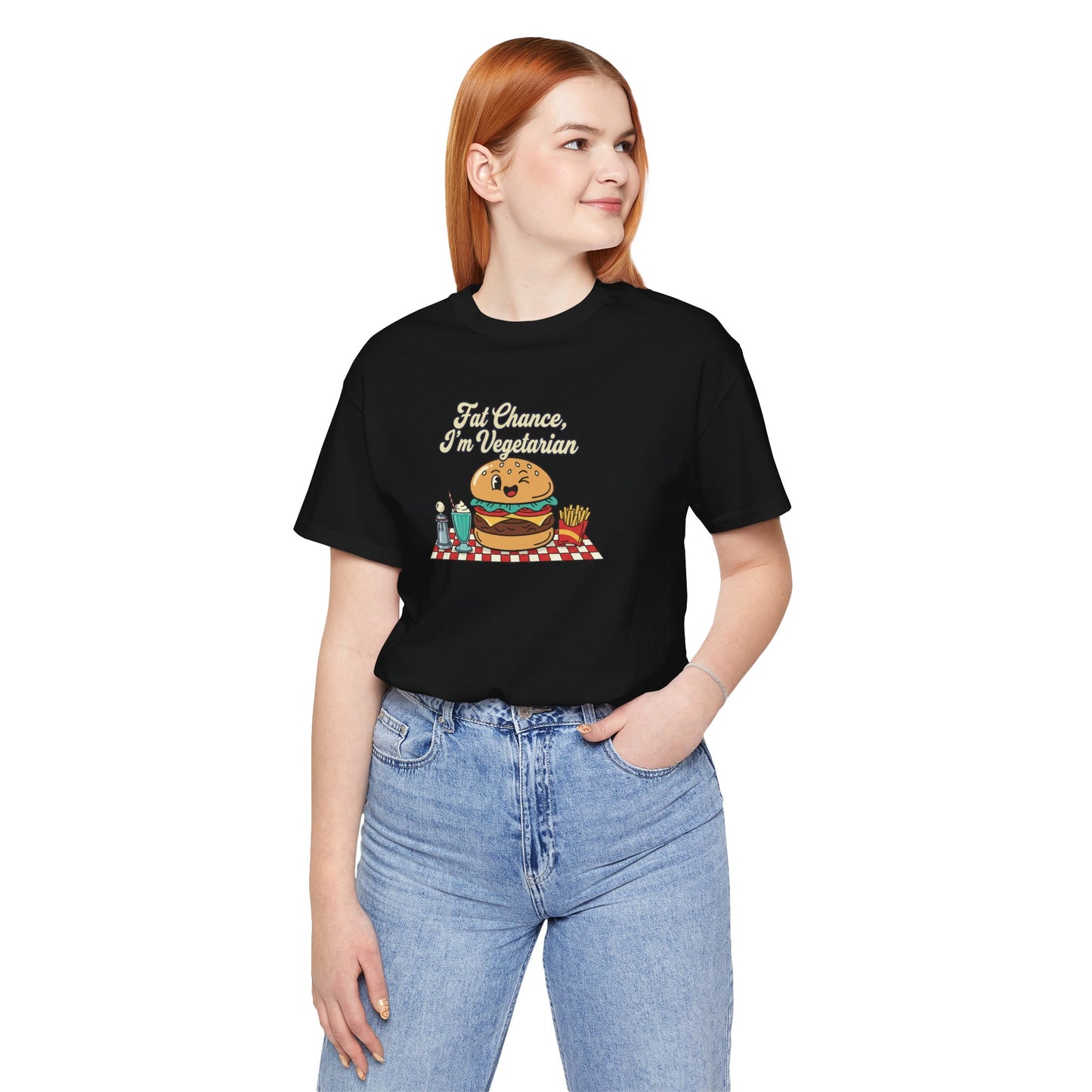 Fat Chance, I'm Vegetarian, Burger Matchbook Graphic Tee | retro diner shirt, vintage fast food design