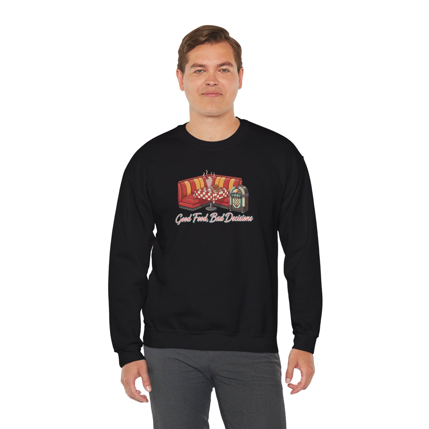 Great Food and Bad Decisions, Diner Booth Graphic Sweatshirt | Retro Diner Shirt, Matchbook Graphic