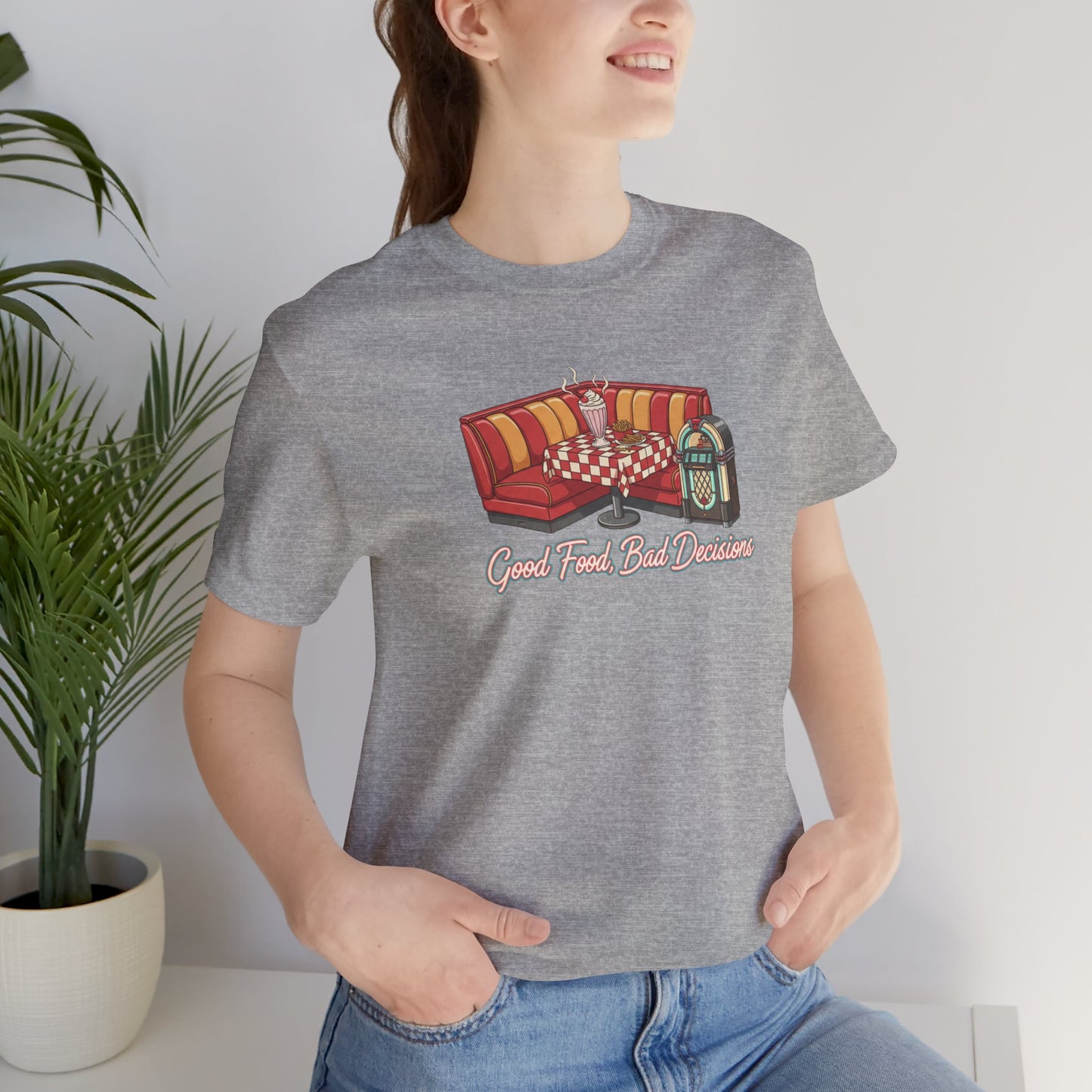 Good Food, Bad Decisions, Diner Booth & Jukebox Tee | Retro Diner Shirt, Matchbook Graphic