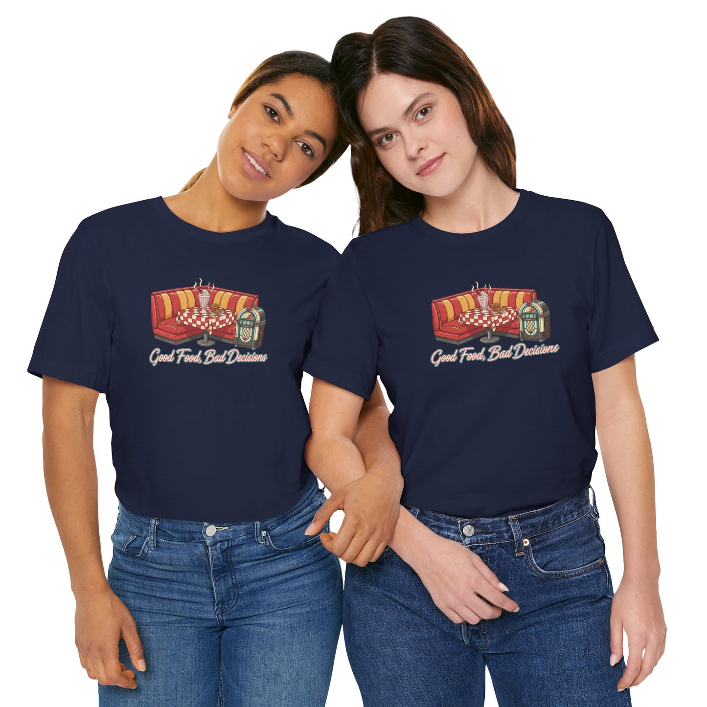 Good Food, Bad Decisions, Diner Booth & Jukebox Tee | Retro Diner Shirt, Matchbook Graphic