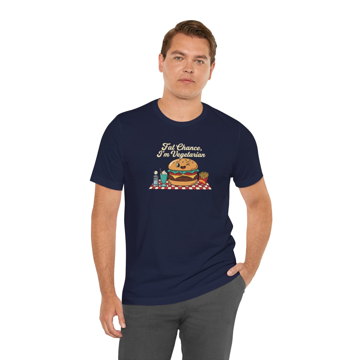 Fat Chance, I'm Vegetarian, Burger Matchbook Graphic Tee | retro diner shirt, vintage fast food design