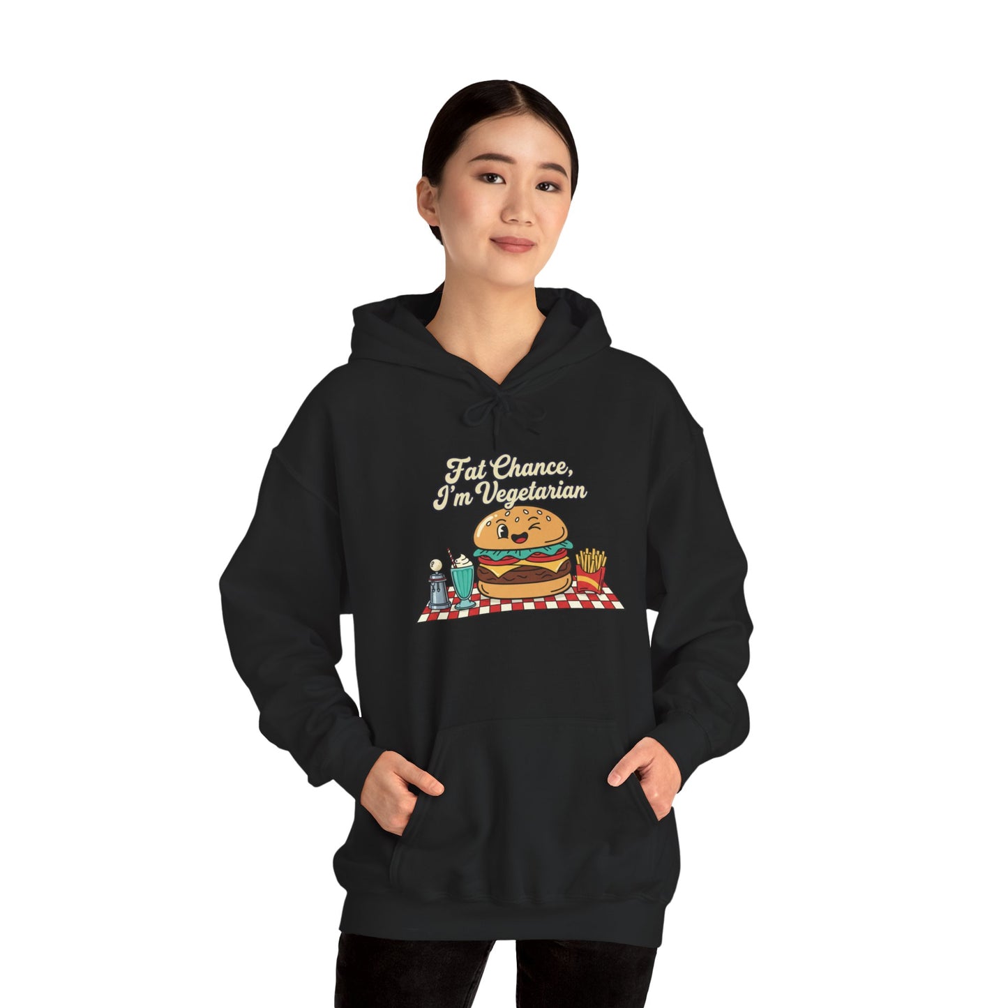 Fat Chance, I'm Vegetarian, Burger Matchbook Hoodie | retro diner shirt, matchbook graphic