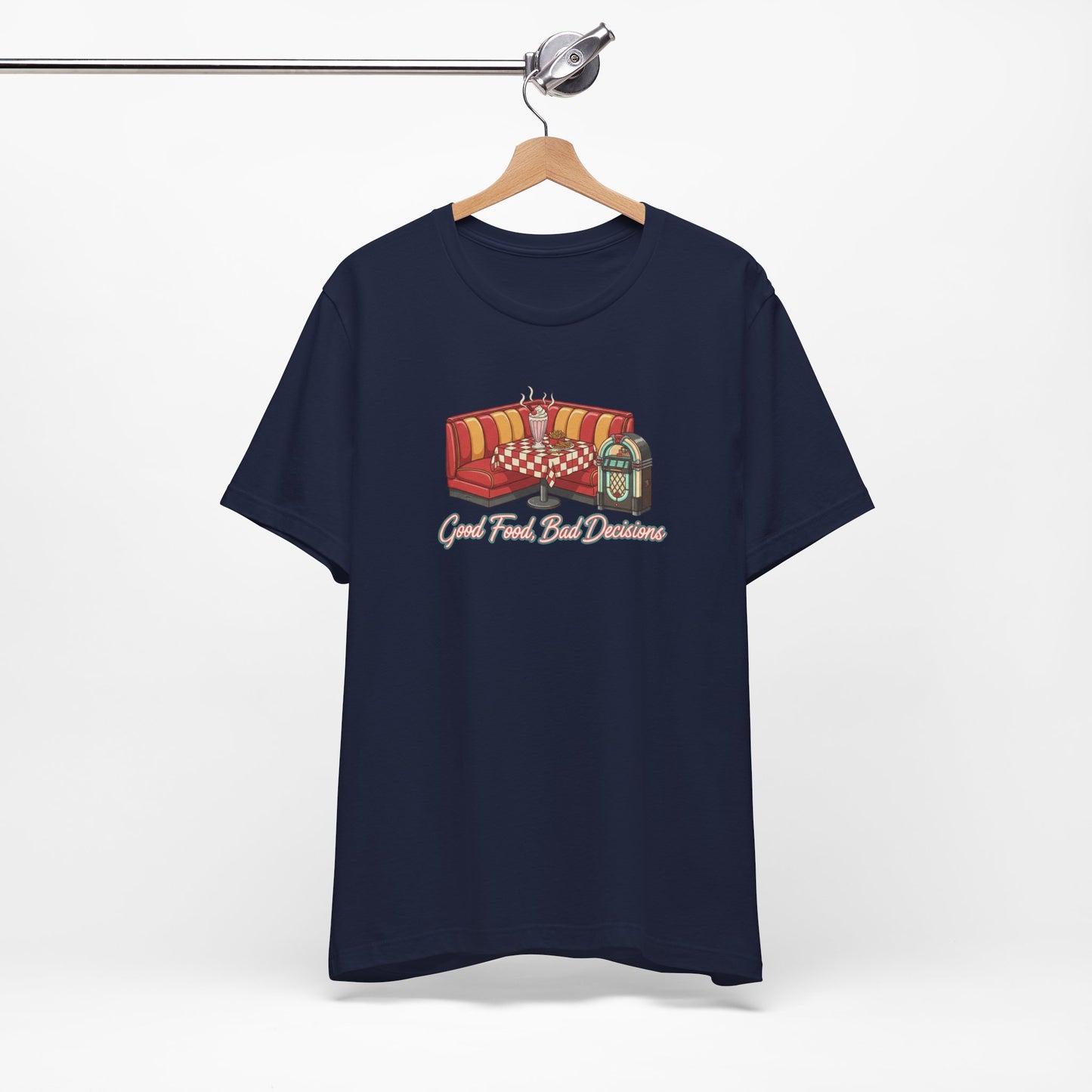 Good Food, Bad Decisions, Diner Booth & Jukebox Tee | Retro Diner Shirt, Matchbook Graphic