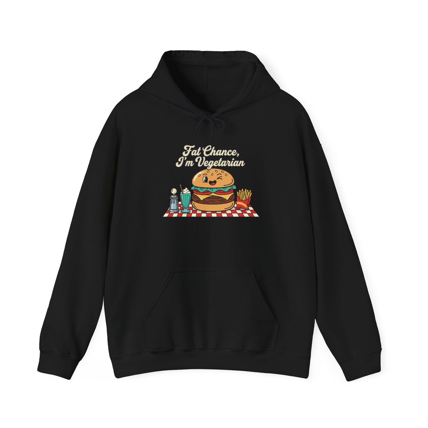 Fat Chance, I'm Vegetarian, Burger Matchbook Hoodie | retro diner shirt, matchbook graphic