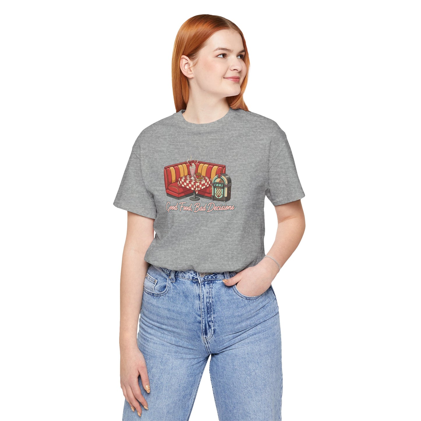 Good Food, Bad Decisions, Diner Booth & Jukebox Tee | Retro Diner Shirt, Matchbook Graphic