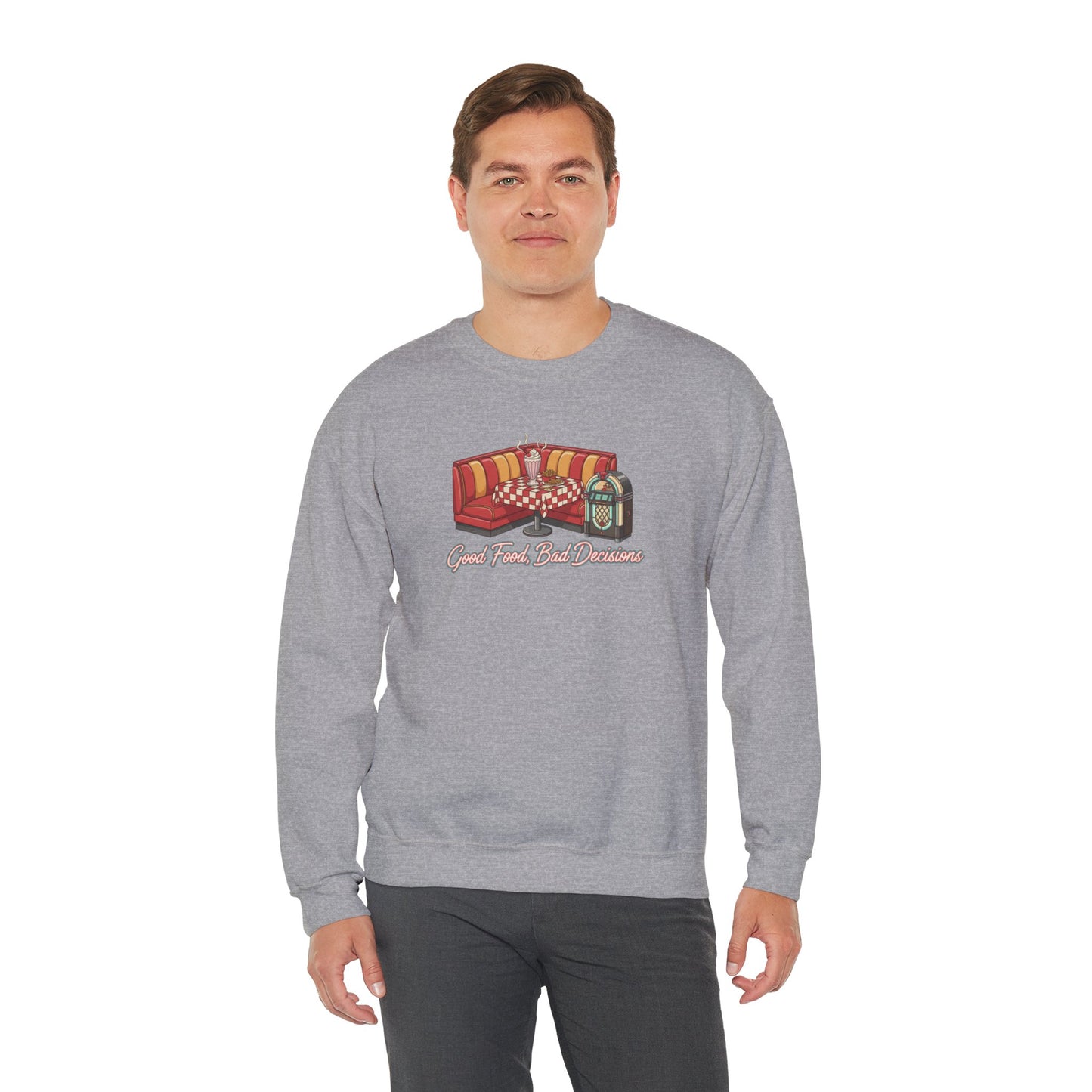 Great Food and Bad Decisions, Diner Booth Graphic Sweatshirt | Retro Diner Shirt, Matchbook Graphic