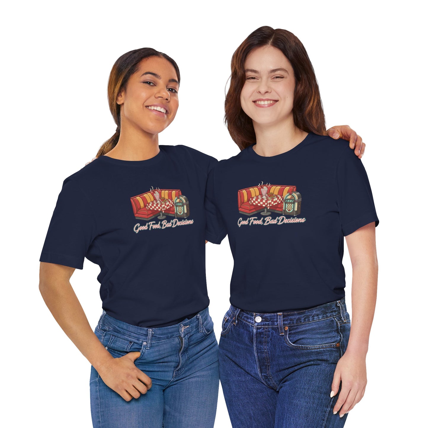 Good Food, Bad Decisions, Diner Booth & Jukebox Tee | Retro Diner Shirt, Matchbook Graphic