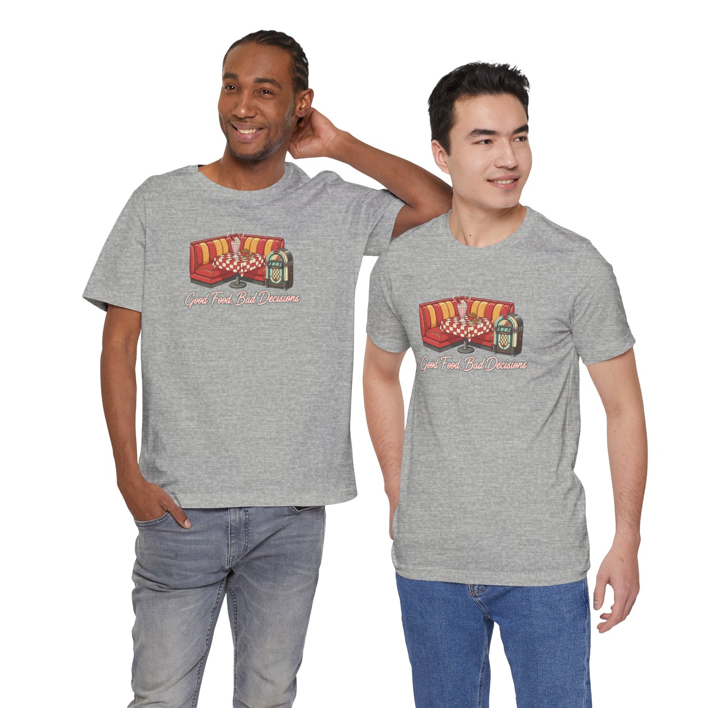 Good Food, Bad Decisions, Diner Booth & Jukebox Tee | Retro Diner Shirt, Matchbook Graphic