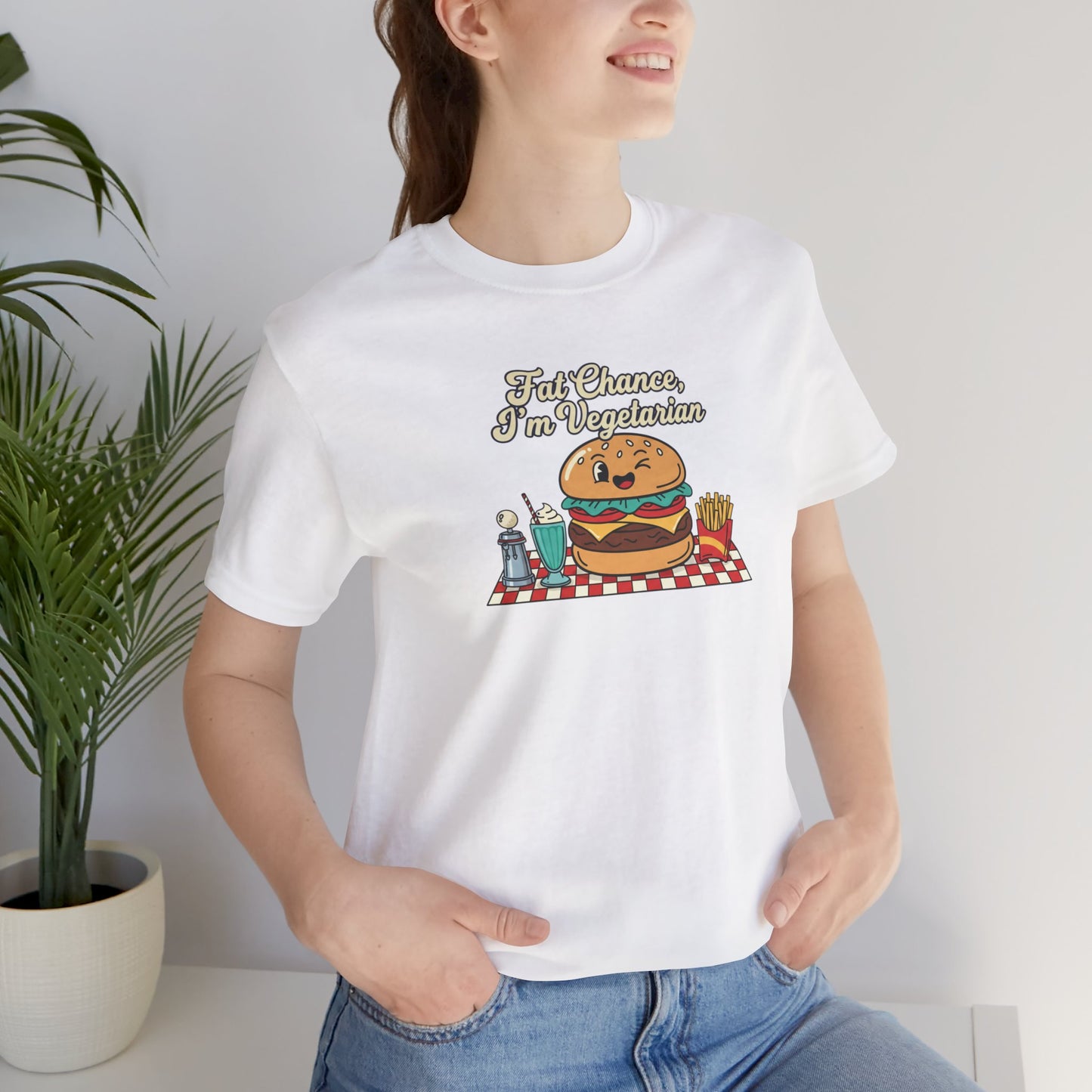 Fat Chance, I'm Vegetarian, Burger Matchbook Graphic Tee | retro diner shirt, vintage fast food design