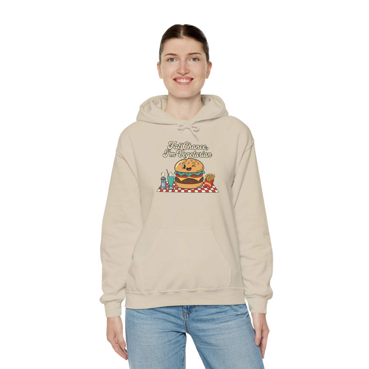 Fat Chance, I'm Vegetarian, Burger Matchbook Hoodie | retro diner shirt, matchbook graphic