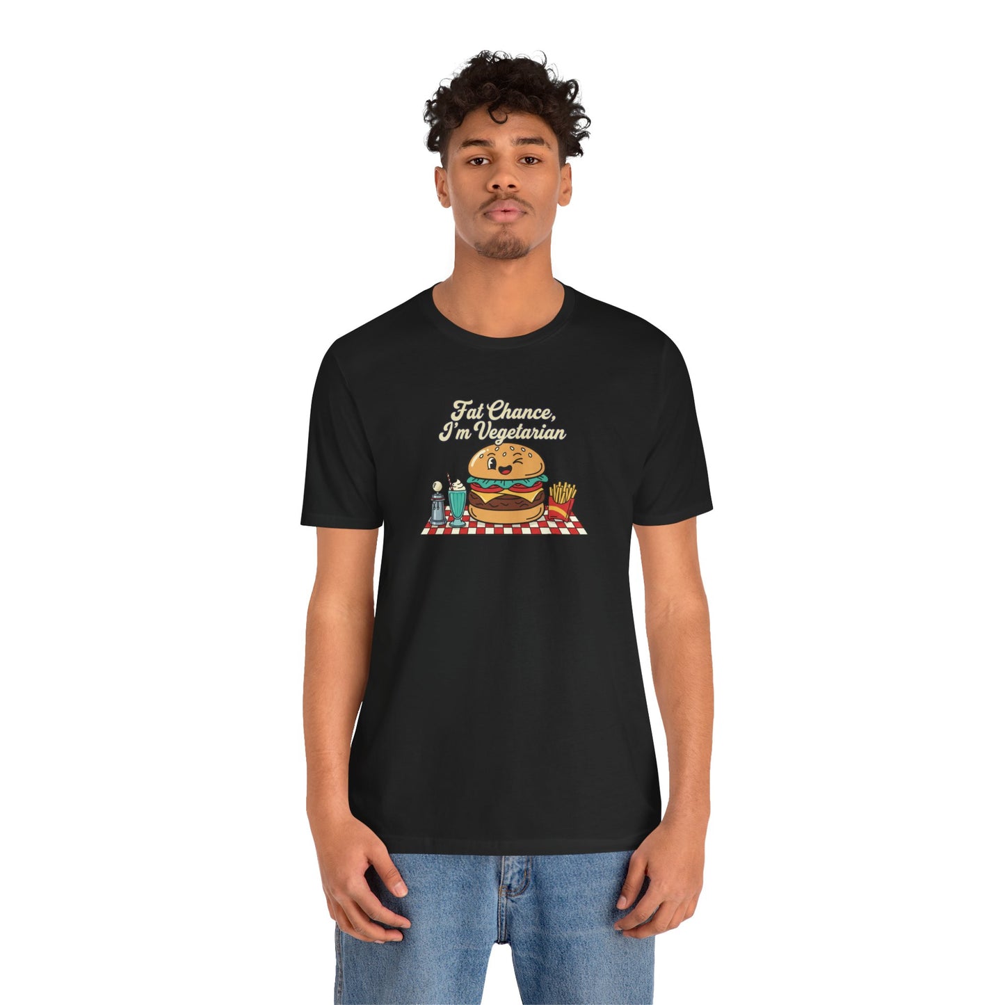 Fat Chance, I'm Vegetarian, Burger Matchbook Graphic Tee | retro diner shirt, vintage fast food design