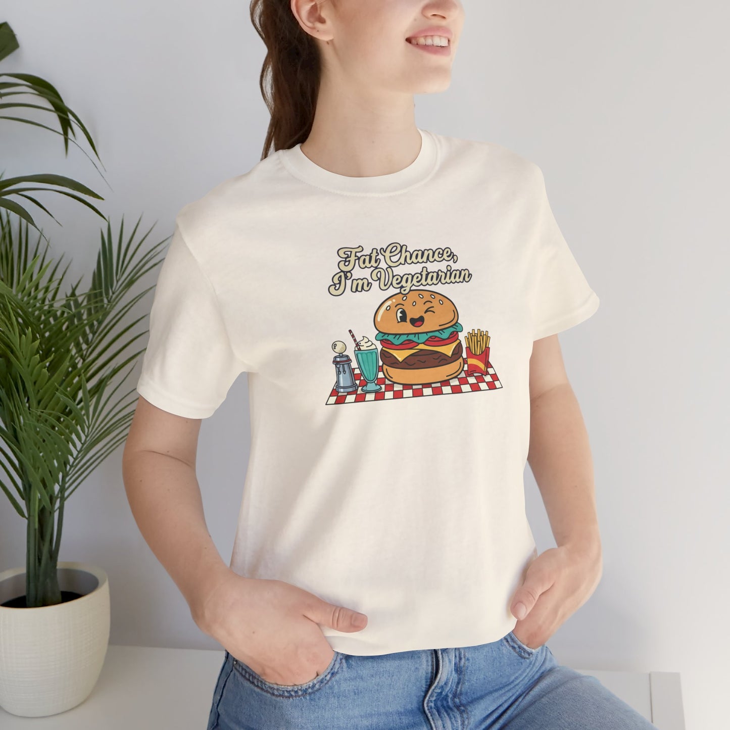 Fat Chance, I'm Vegetarian, Burger Matchbook Graphic Tee | retro diner shirt, vintage fast food design