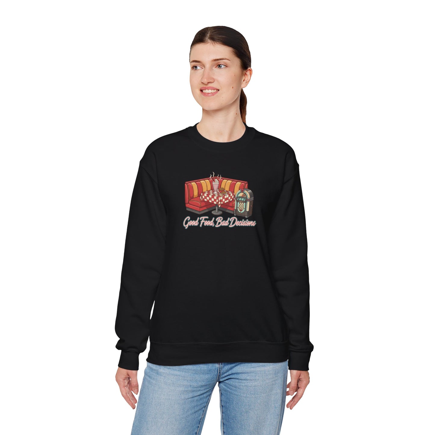 Great Food and Bad Decisions, Diner Booth Graphic Sweatshirt | Retro Diner Shirt, Matchbook Graphic