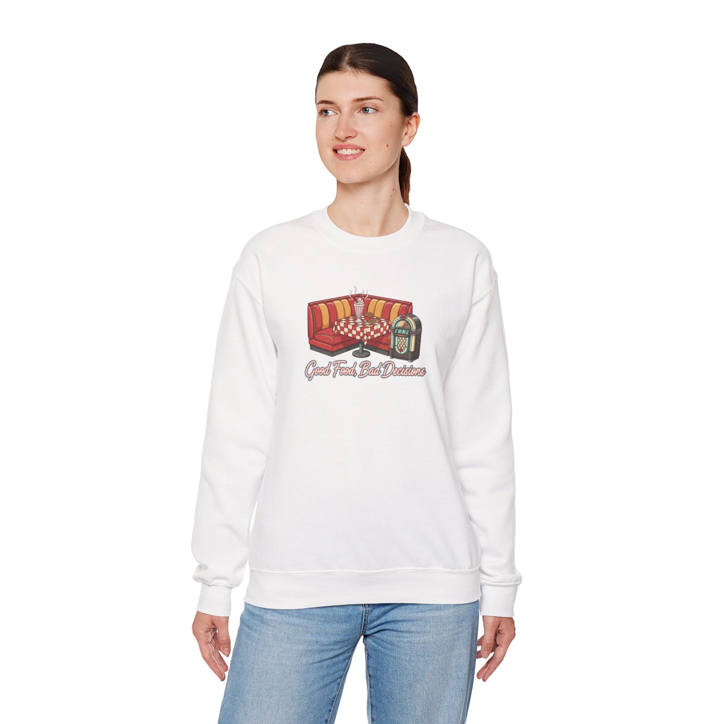 Great Food and Bad Decisions, Diner Booth Graphic Sweatshirt | Retro Diner Shirt, Matchbook Graphic