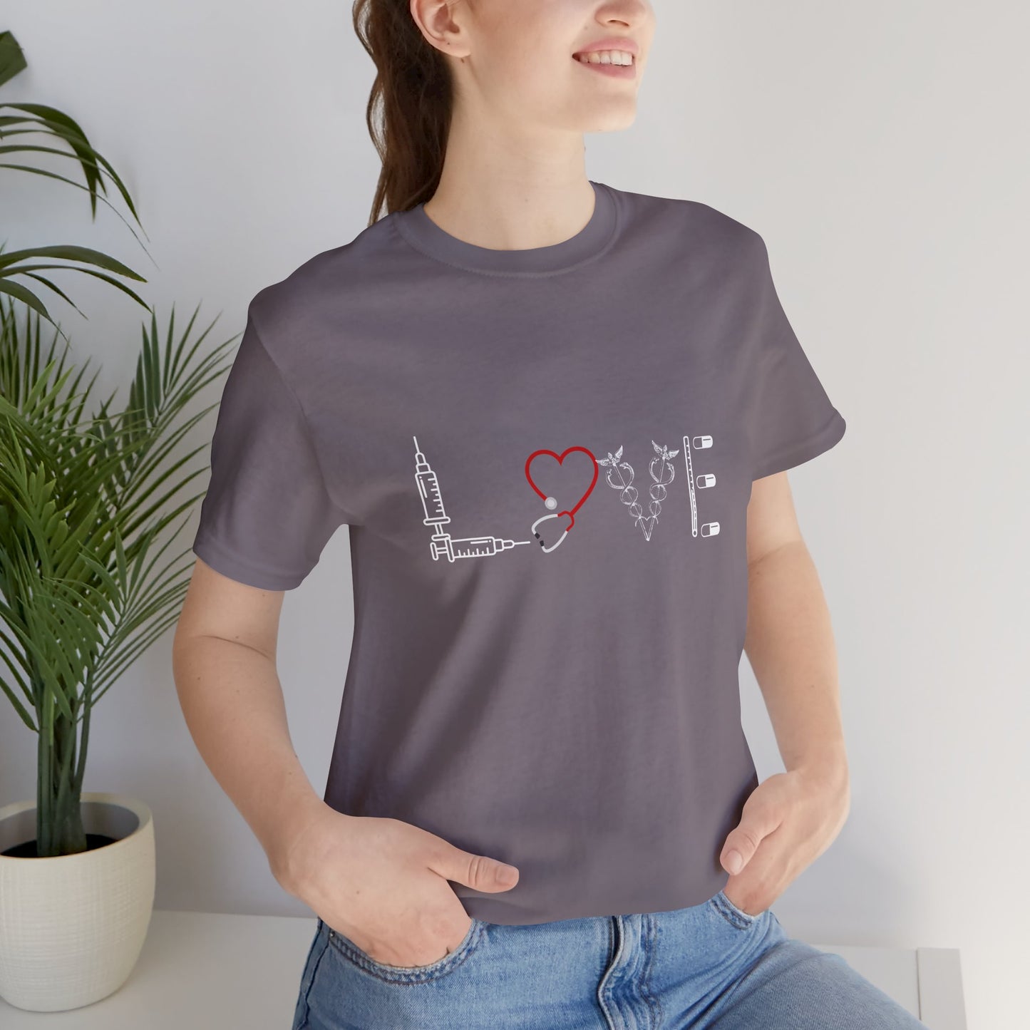 Nurse Tee Love Symbol Medical Tools Unisex Jersey Short Sleeve T-Shirt
