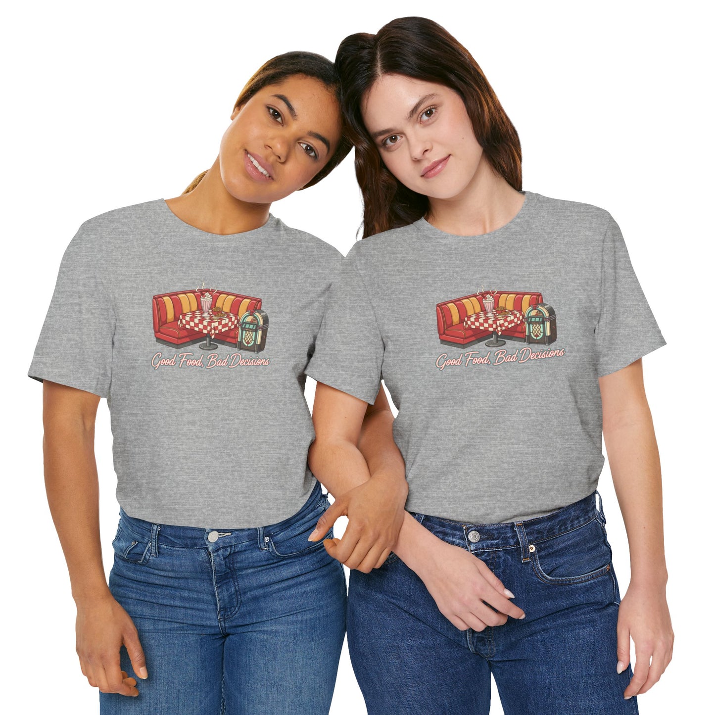 Good Food, Bad Decisions, Diner Booth & Jukebox Tee | Retro Diner Shirt, Matchbook Graphic