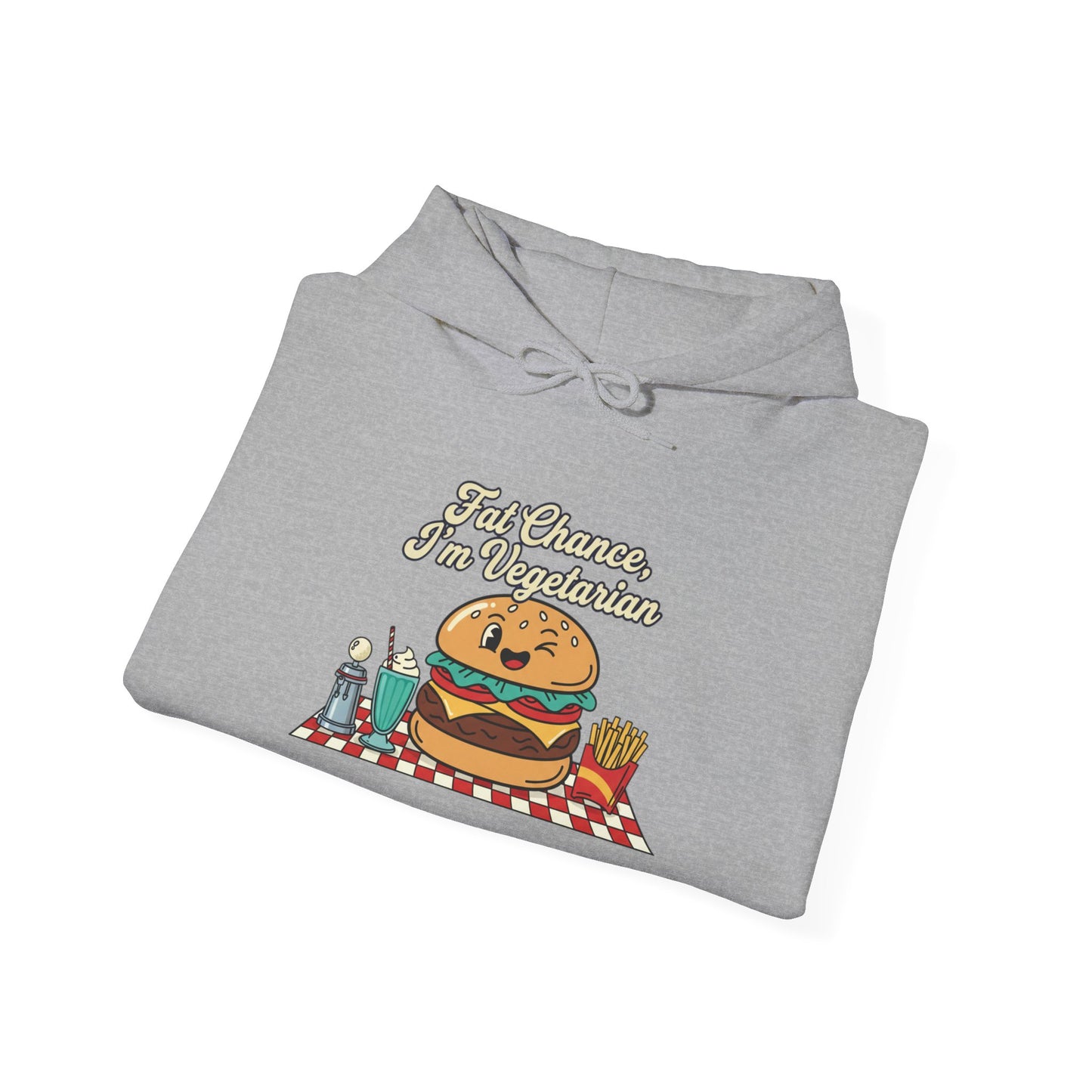 Fat Chance, I'm Vegetarian, Burger Matchbook Hoodie | retro diner shirt, matchbook graphic