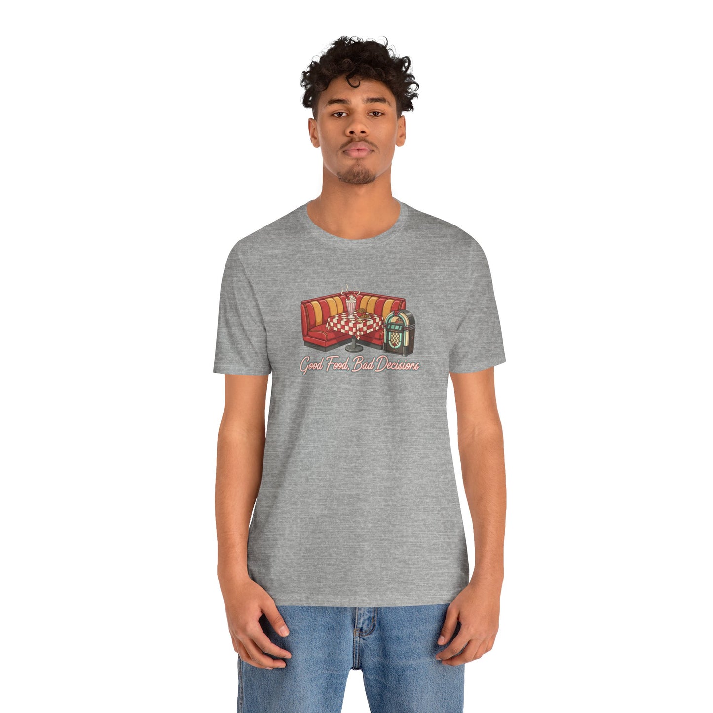 Good Food, Bad Decisions, Diner Booth & Jukebox Tee | Retro Diner Shirt, Matchbook Graphic