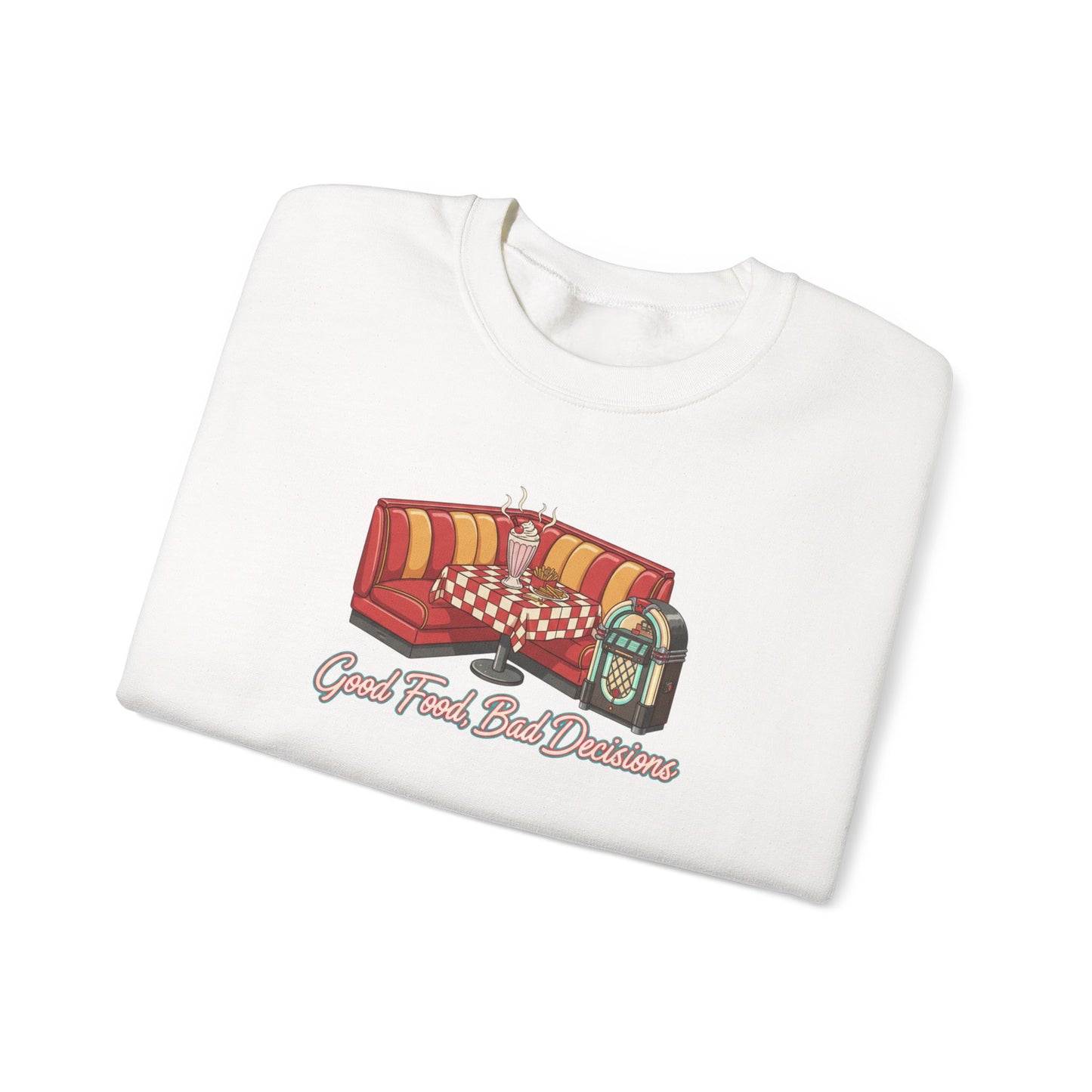 Great Food and Bad Decisions, Diner Booth Graphic Sweatshirt | Retro Diner Shirt, Matchbook Graphic