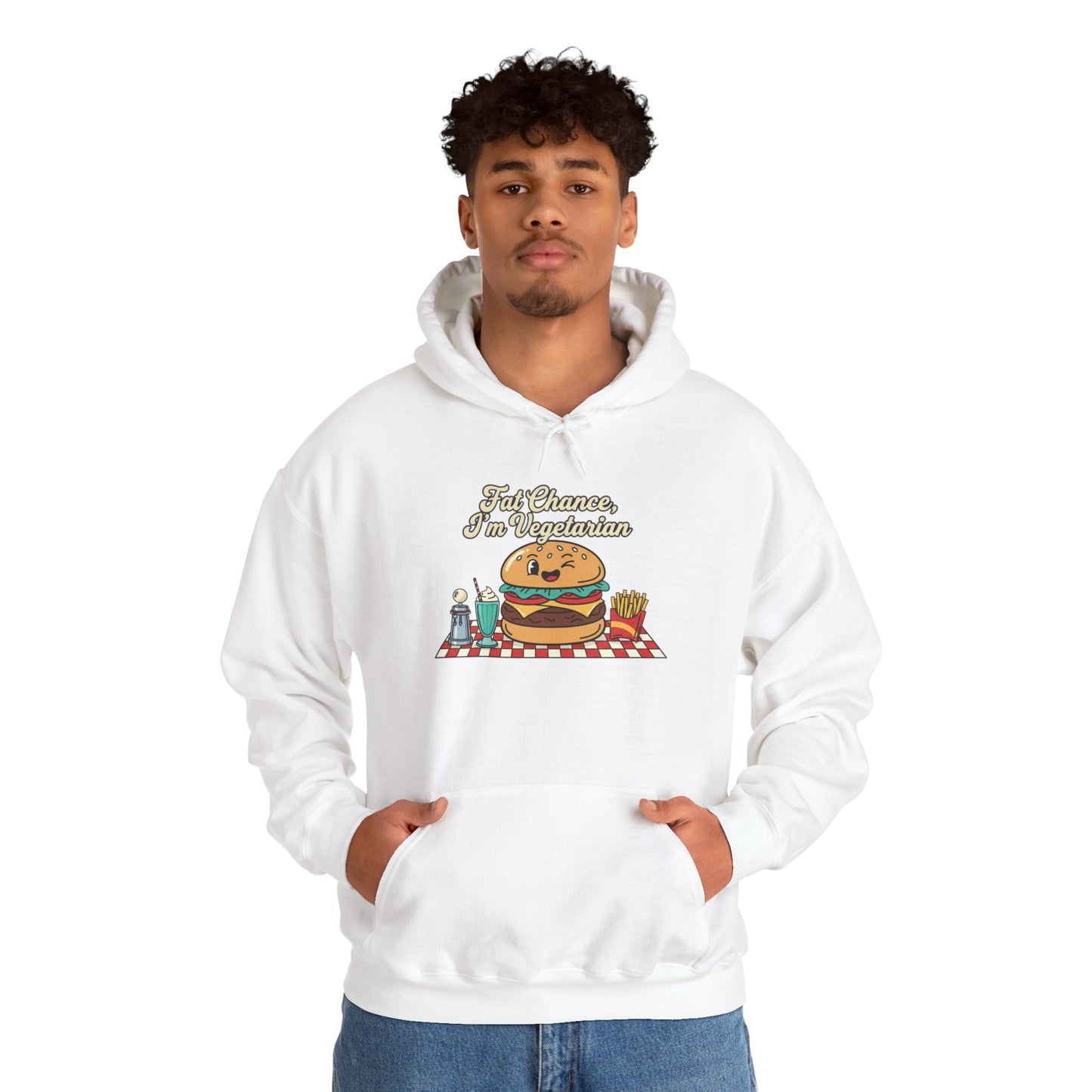Fat Chance, I'm Vegetarian, Burger Matchbook Hoodie | retro diner shirt, matchbook graphic