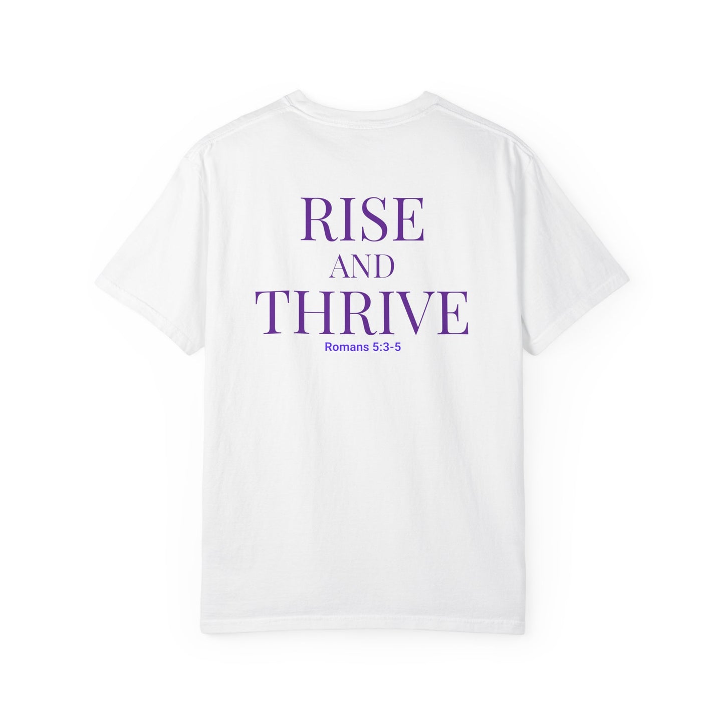 Rise and Thrive Domestic Violence Awareness Shirt | Purple Phoenix Survivor & Supporter Tee | Romans 5:3–5