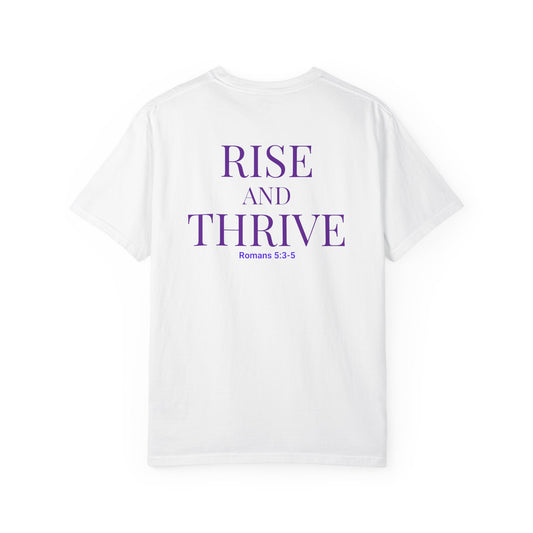 Rise and Thrive Domestic Violence Awareness Shirt | Purple Phoenix Survivor & Supporter Tee | Romans 5:3–5