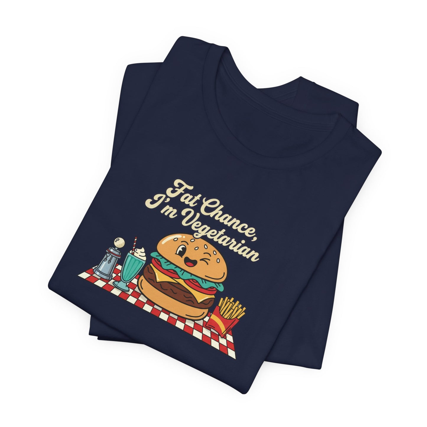 Fat Chance, I'm Vegetarian, Burger Matchbook Graphic Tee | retro diner shirt, vintage fast food design