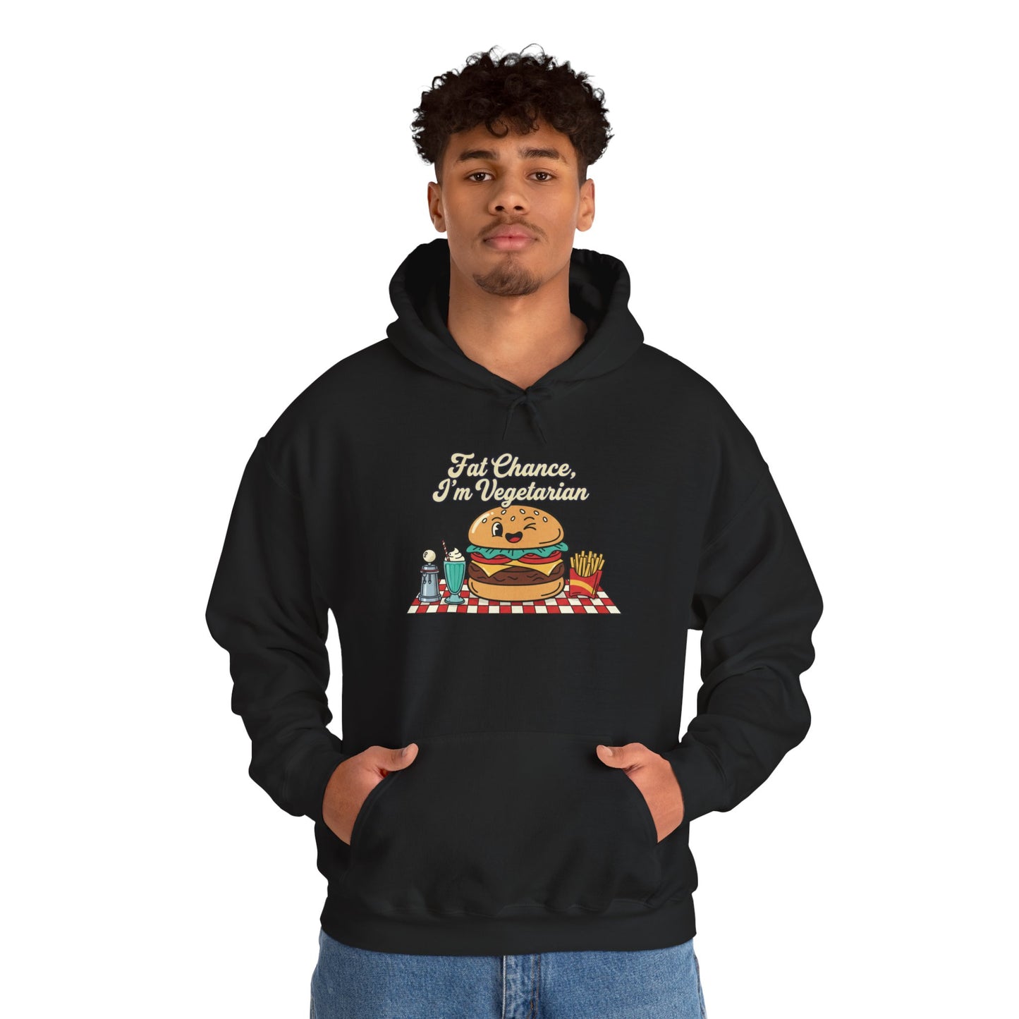 Fat Chance, I'm Vegetarian, Burger Matchbook Hoodie | retro diner shirt, matchbook graphic