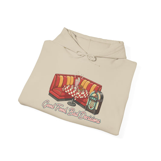 Good Food and Bad Decisions, Matchbook Diner Logo Hoodie | retro diner shirt, matchbook graphic